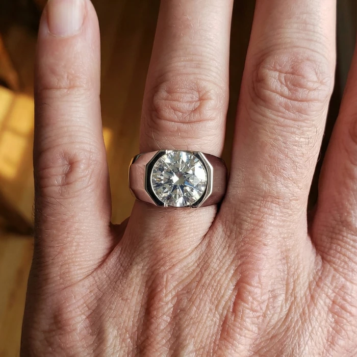 Certified 5 Ct Elon Signature Men's Bezel Diamond Ring Lab Grown