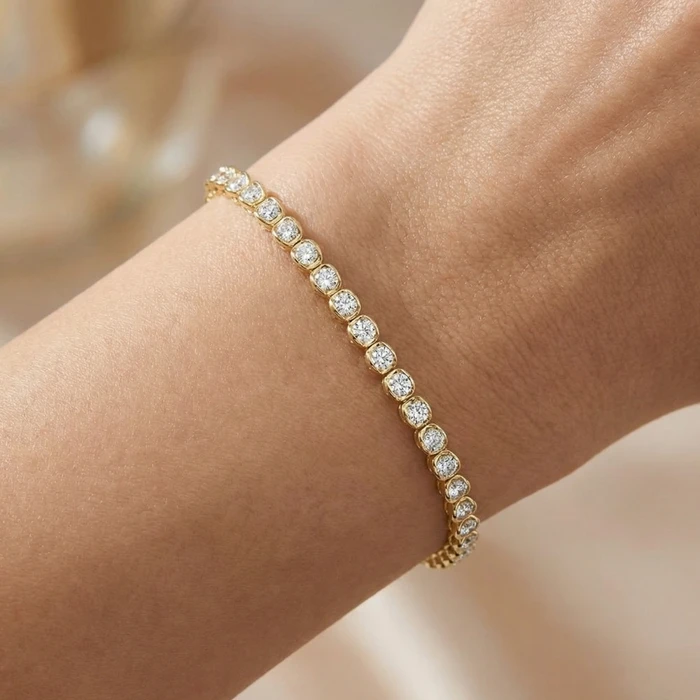 5Ct Diamond Half Bezel Tennis Bracelet 14k White or Yellow Gold 7" Lab Grown