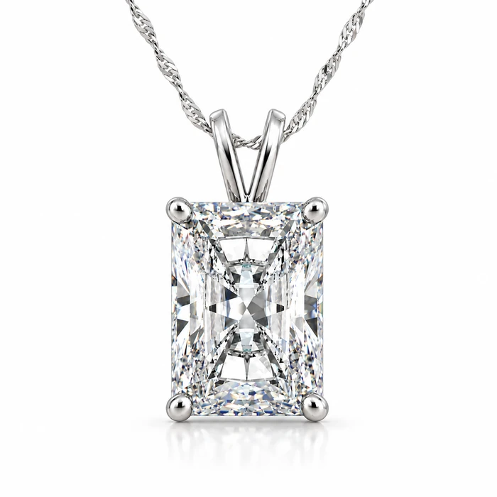 1 - 5Ct Radiant Cut Solitaire Diamond Pendant 14k Gold Lab Grown Necklace 18"