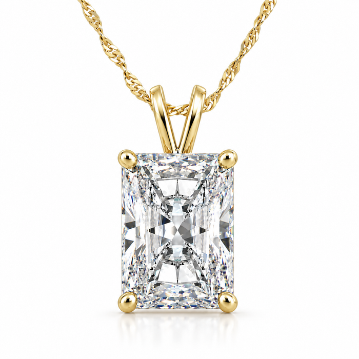 1 - 5Ct Radiant Cut Solitaire Diamond Pendant 14k Gold Lab Grown Necklace 18"