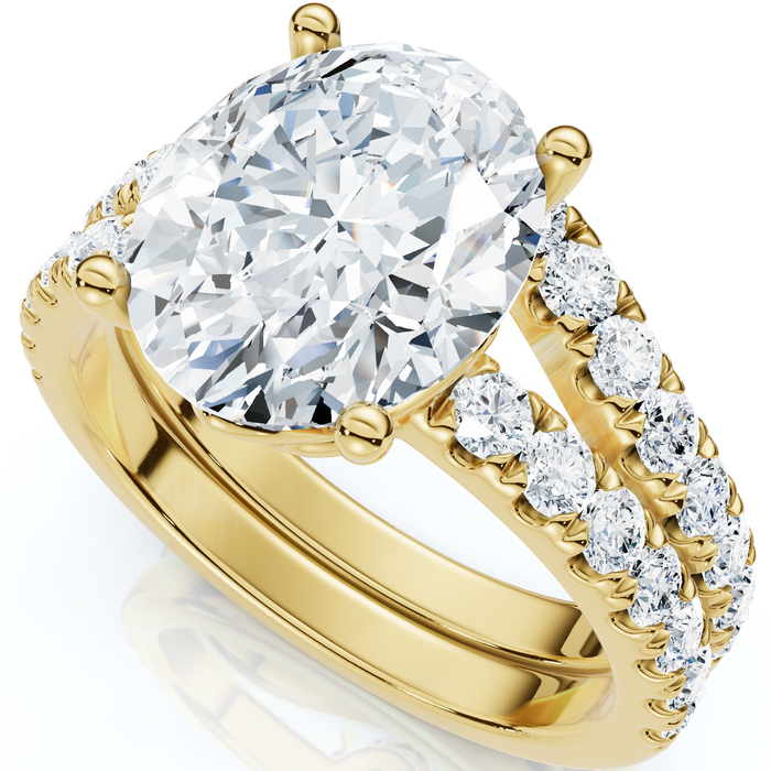 3.85 CTW Oval Lab And Round Diamond Engagement Ring Set Pave Band 14K Gold