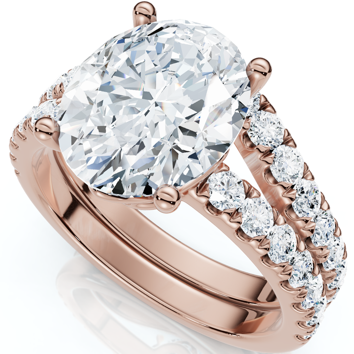 3.85 CTW Oval Lab And Round Diamond Engagement Ring Set Pave Band 14K Gold