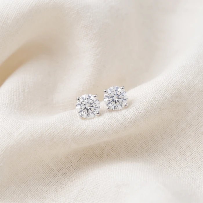 Certified 2.03Ct TW Diamond Studs Screw Back 14k White Gold Lab Grown
