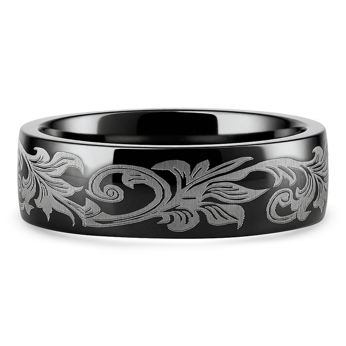 Men's Black Barrel Script Titainum Ring 7MM Comfort Fit Wedding Band