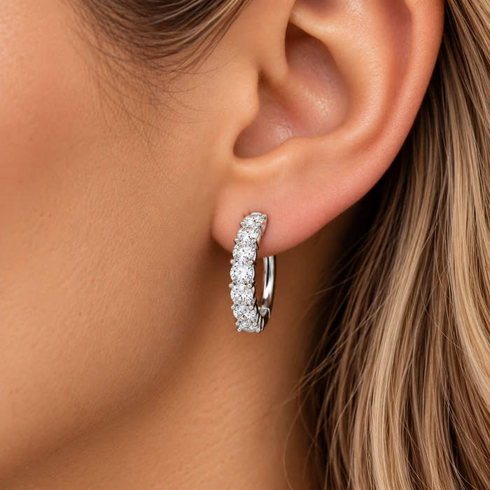 1.15Ct Diamond Hoops 14k Gold Women's Earrings Lab Grown 1/2" Tall