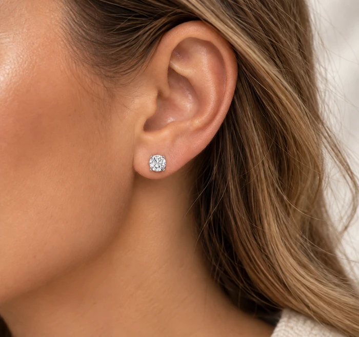 Certified 1Ct TW Round F/VS Diamond Studs 14k Gold Lab Grown