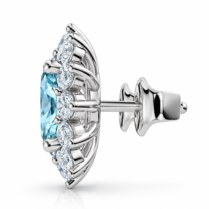 2.30Ct Aquamarine & Diamond Earrings 14k Gold Women's Studs