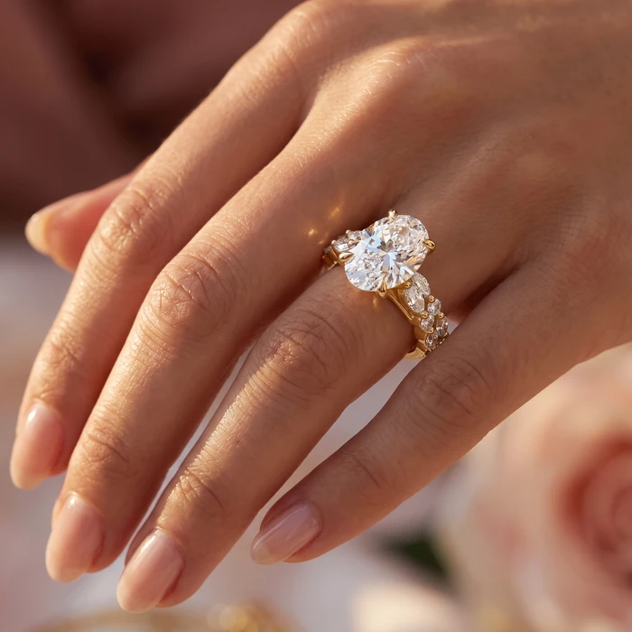 Certified 3 1/2Ct Oval Diamond Engagement Wedding Ring Set 14k Gold Lab Grown