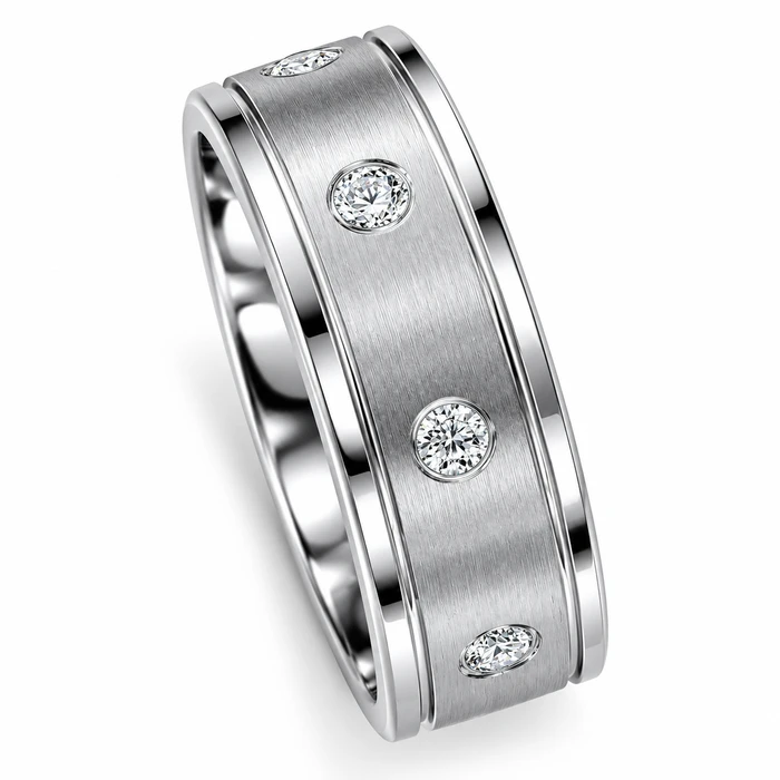 Men's 1/2Ct Diamond 8MM Matte Comfort Fit Wedding Band Tungsten Ring