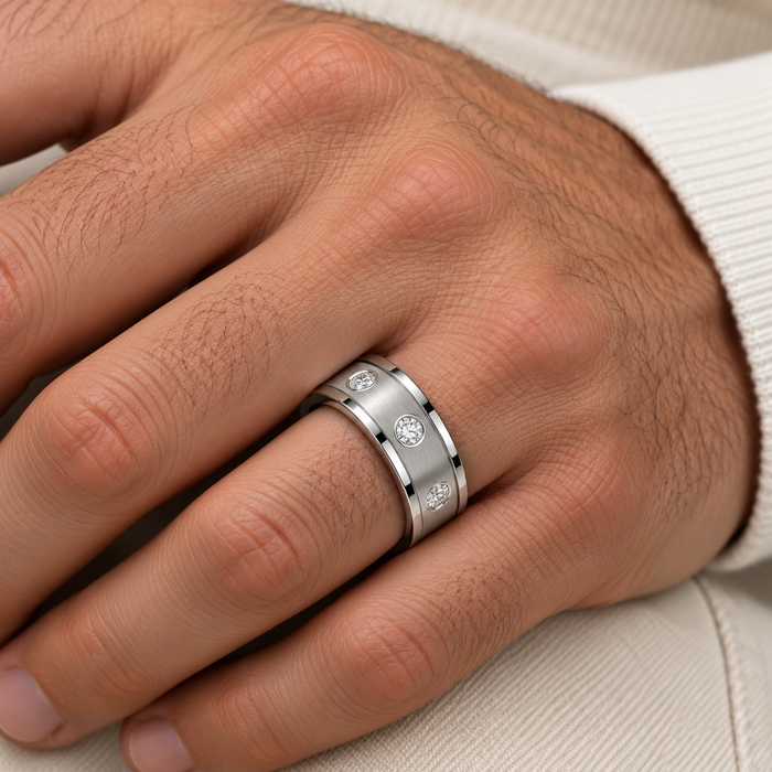 Men's 1/2Ct Diamond 8MM Matte Comfort Fit Wedding Band Tungsten Ring