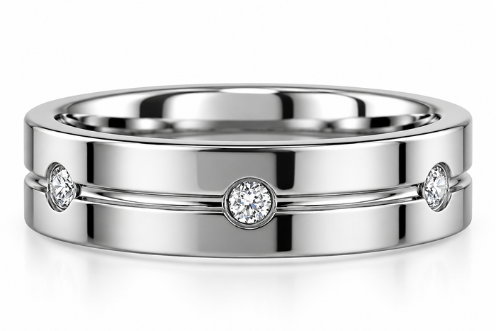 Men's 3/8Ct Diamond 6.5mm Comfort Fit Ring Polished Tungsten Wedding Band