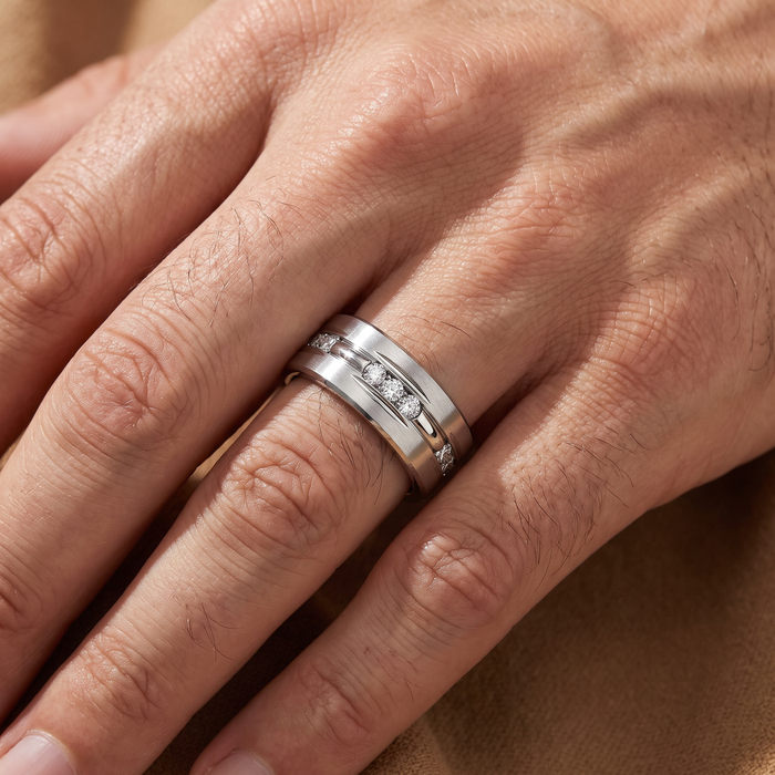 Men's 7/8Ct Diamond 8MM Titanium Comfort Fit Ring Matted Wedding Band