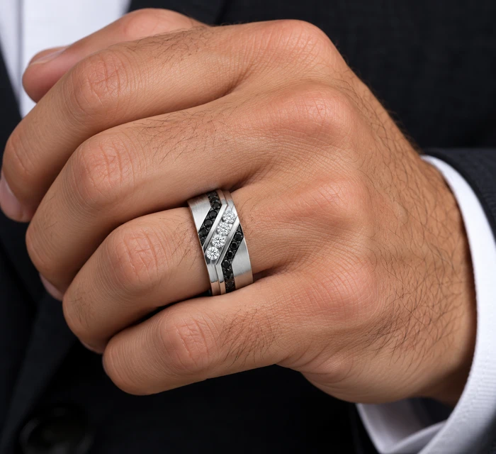 Men's 1Ct Diamond 8MM Titanium Matte Black Zircon Ring Wedding Band Lab Grown