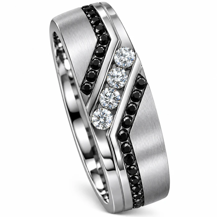 Men's 1Ct Diamond 8MM Titanium Matte Black Zircon Ring Wedding Band Lab Grown