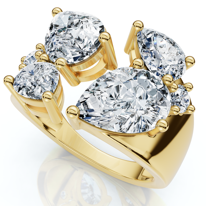 4.25Ct Waltz Pear Shape Lab Grown Diamond Ring 14k Gold Cigar Band