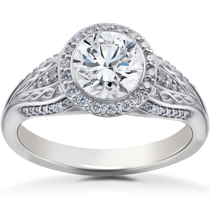 1 1/4 ct Lab Grown Diamond Vintage Halo Zoe Engagement Ring White Gold 14k