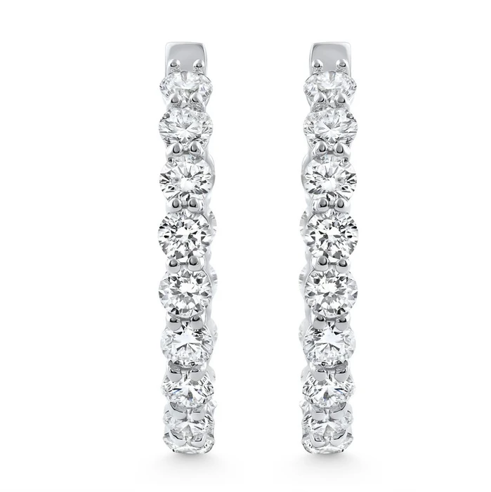 3Ct Round Diamond Hoops 14k Gold 1" Tall Lab Grown