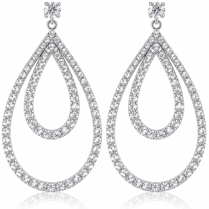 5 Ct Pear Shape Dangle Lab Grown Diamond Large Earrings White Gold 2" Tall