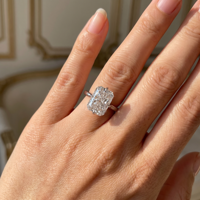 Certified 11Ct Radiant Diamond Solitaire Engagement Ring 14k Gold/Pt Lab Grown