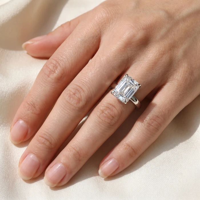 Certified 2.60Ct Emerald Cut Hidden Halo Diamond Engagement Ring Gold Lab Grown