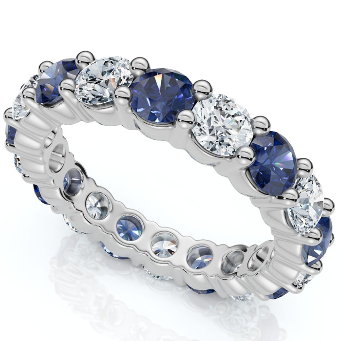 3Ct Blue Sapphire & Diamond Eternity Ring 14k Gold Lab Grown