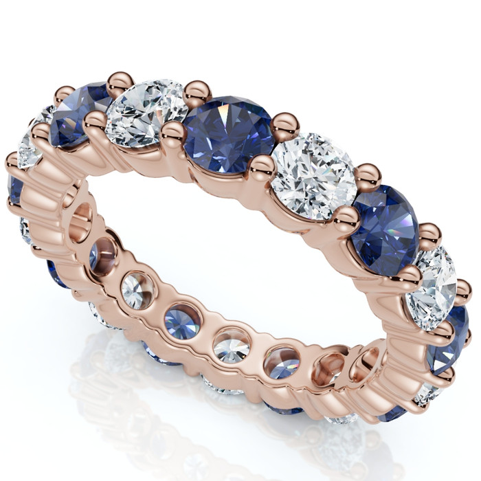 3Ct Blue Sapphire & Diamond Eternity Ring 14k Gold Lab Grown