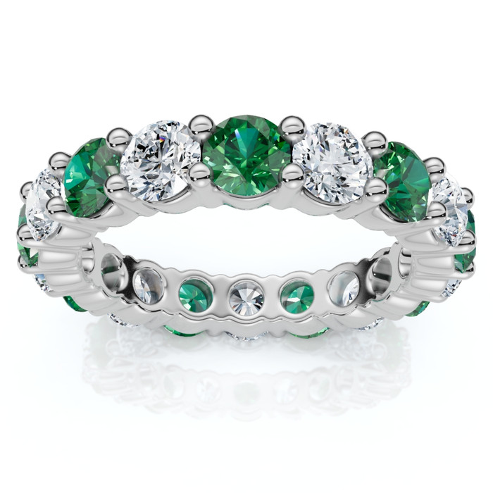 3Ct Green Emerald & Diamond Eternity Ring 14k Gold or Platinum Lab Grown