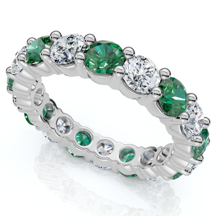 3Ct Green Emerald & Diamond Eternity Ring 14k Gold or Platinum Lab Grown