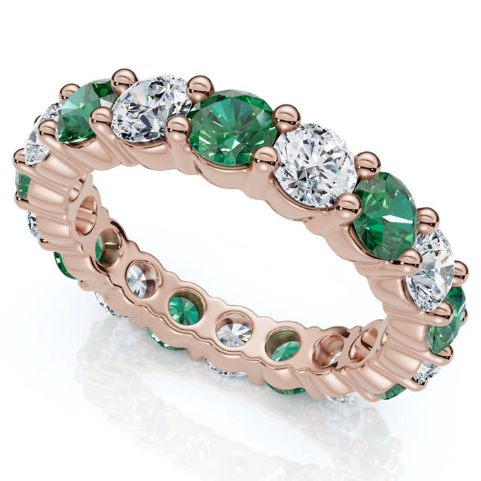 3Ct Green Emerald & Diamond Eternity Ring 14k Gold or Platinum Lab Grown