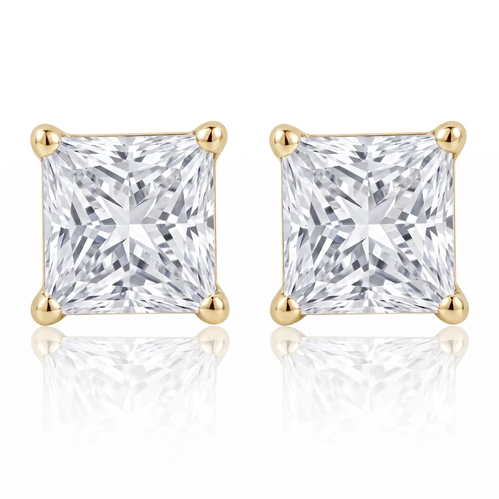 1Ct TW Princess Cut Natural Diamond Studs 14k Gold