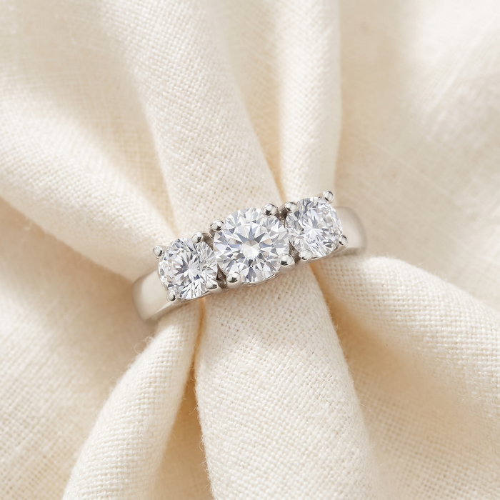 1 3/4Ct Three Stone Round Cut Diamond Engagement Ring 14k White Gold Lab Grown