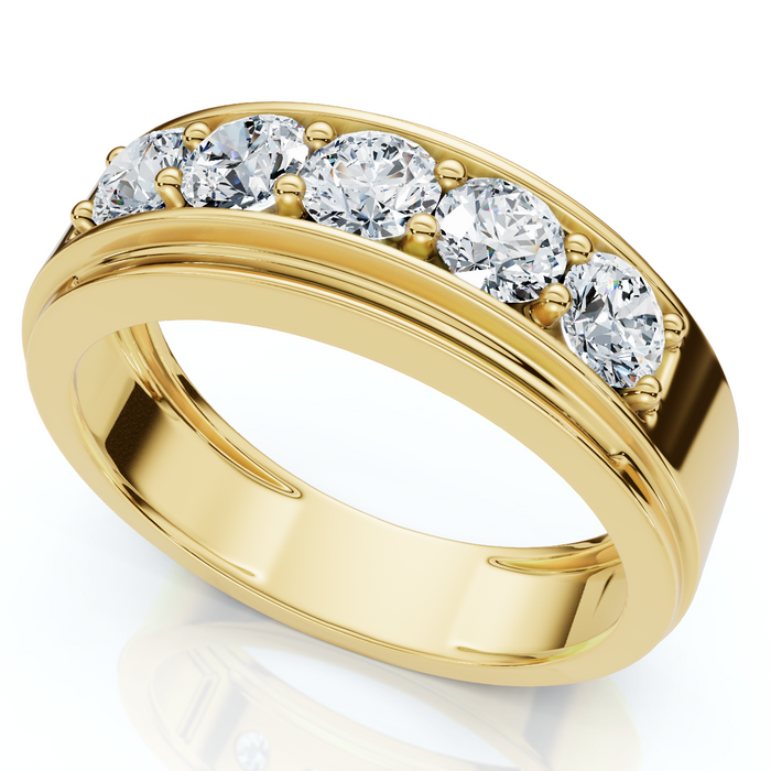 Men's 1Ct TW Five Stone Diamond Wedding Ring 14k Gold or Platinum Lab Grown