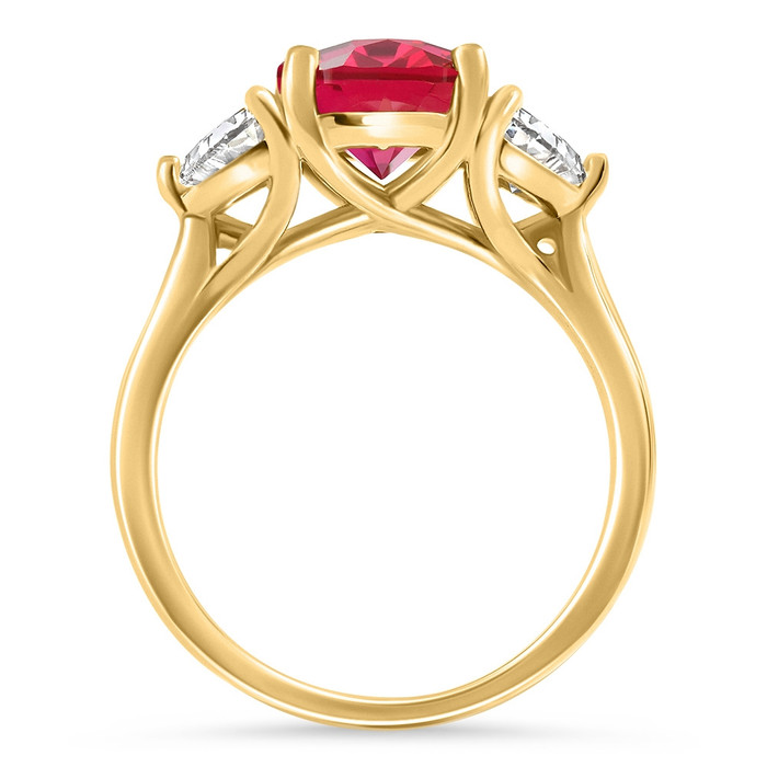 Oval Ruby & Half Moon Diamond Ring 14k Yellow Gold Lab Grown