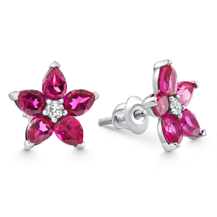 2.19Ct Ruby & Diamond Alexa Earrings 14k White Gold Lab Grown