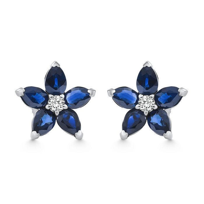 2.19Ct Blue Sapphire & Diamond Alexa Earrings 14k White Gold Lab Grown