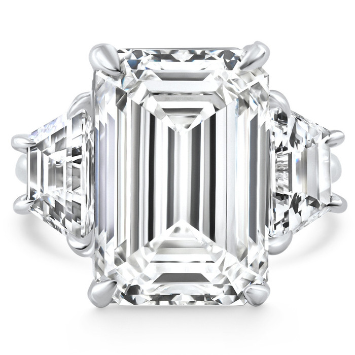 Certified 11.90Ct Emerald Diamond & Trapezoid Engagement Ring Lab Grown 14k Gold