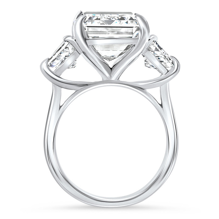 Certified 11.90Ct Emerald Diamond & Trapezoid Engagement Ring Lab Grown 14k Gold