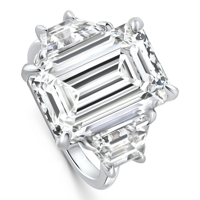 Certified 11.90Ct Emerald Diamond & Trapezoid Engagement Ring Lab Grown 14k Gold