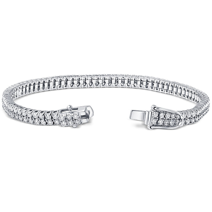 4 Ct Diamond Tennis Bracelet Double Row Lab Grown 7" 18k White Gold