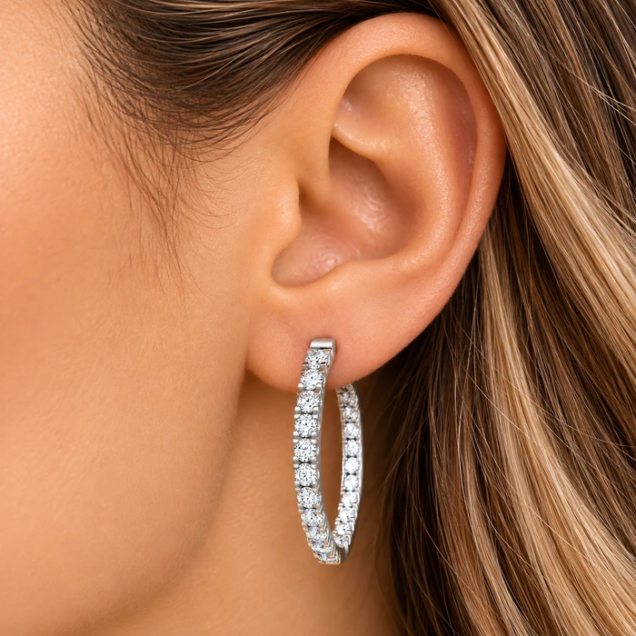 .90Ct Diamond Hoops Inside Outside Gold Lab Grown 1" Tall