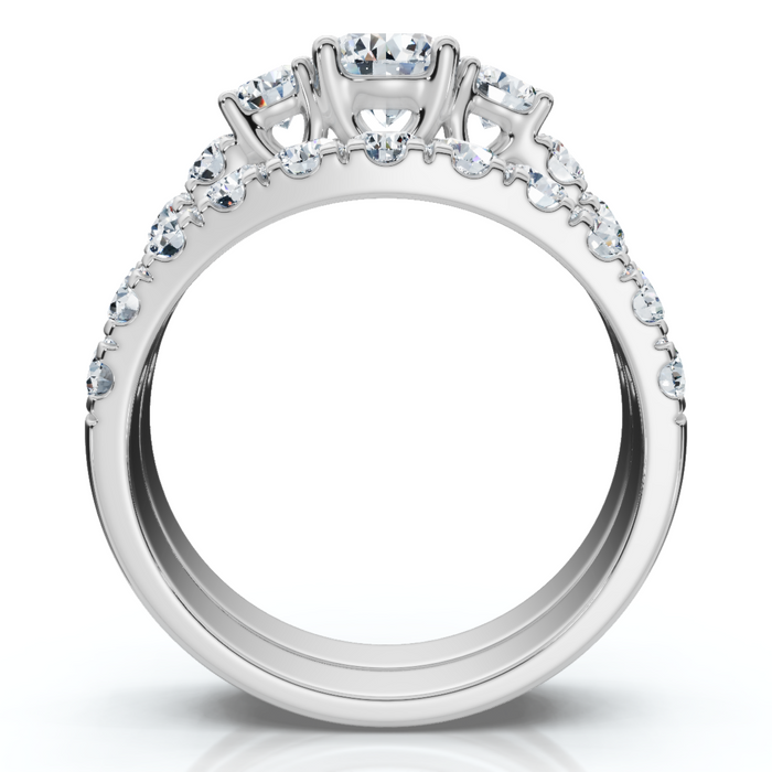 1 3/4Ct 3-Stone Diamond Engagement Wedding Ring Set 14k Gold or Pt Lab Grown