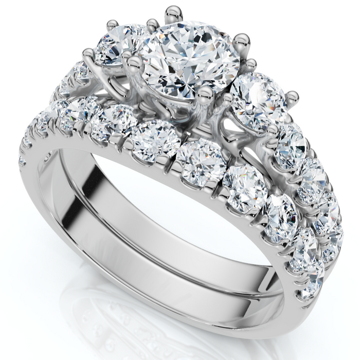 1 3/4Ct 3-Stone Diamond Engagement Wedding Ring Set 14k Gold or Pt Lab Grown