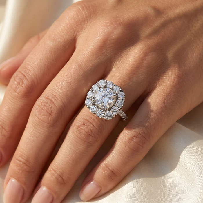 Certified 3 1/2ct Cushion Halo Diamond Engagement Ring 14k Gold or Pt Lab Grown