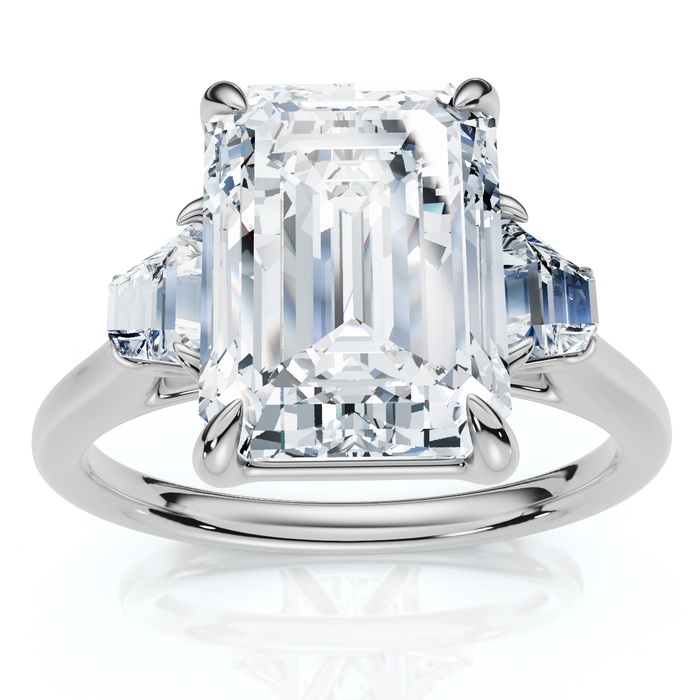 Certified 3 1/2Ct Emerald Cut & Baguette Engagement Ring 14k Gold/Pt Lab Grown