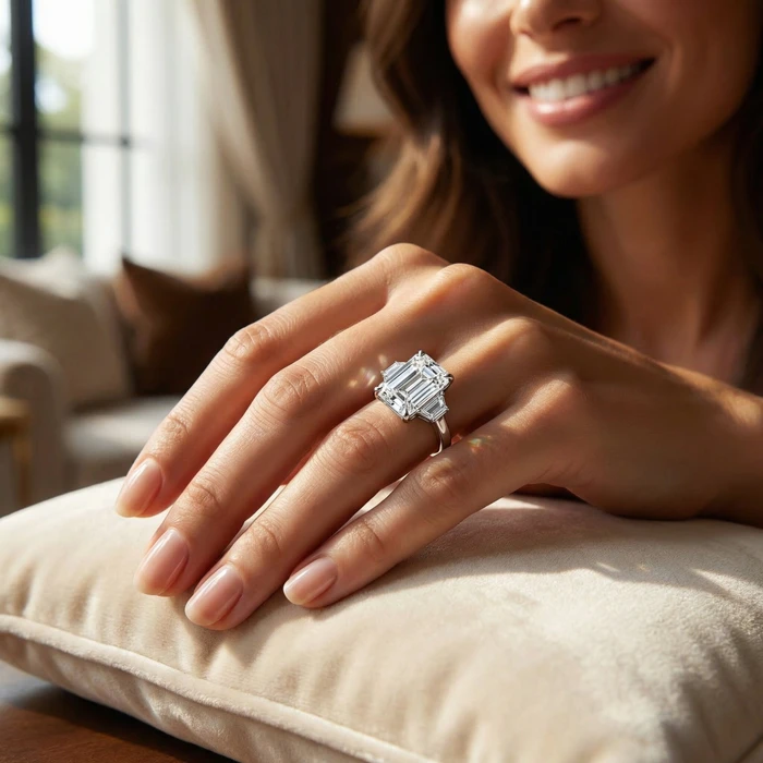 Certified 3 1/2Ct Emerald Cut & Baguette Engagement Ring 14k Gold/Pt Lab Grown