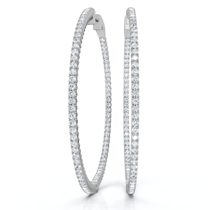 1 3/4Ct Diamond Inside Outside 2" Tall Hoops Earrings Lab Grown