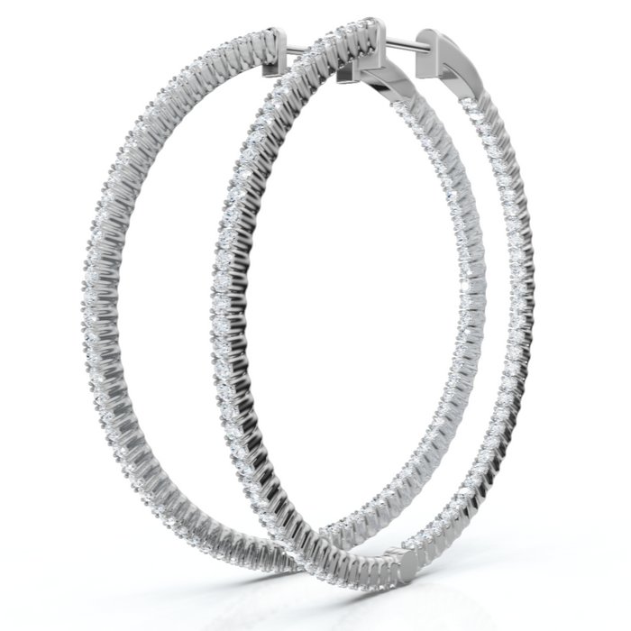 1 3/4Ct Diamond Inside Outside 2" Tall Hoops Earrings Lab Grown