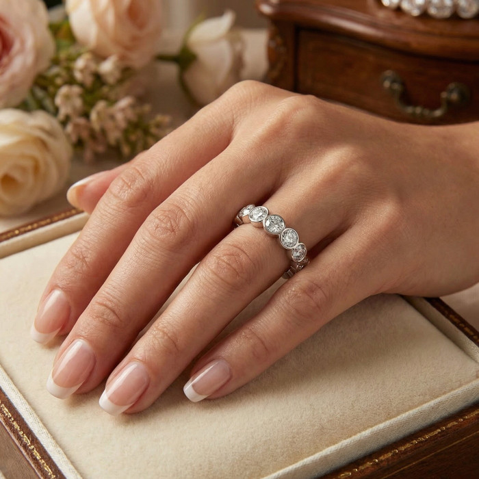 2Ct Bezel Set Diamond Eternity Wedding Ring 14k Gold of Platinum Lab Grown