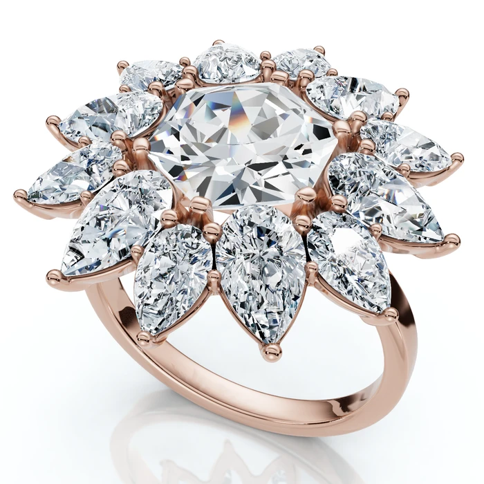 Certified 5Ct Hexagon Diamond High Jewelry Ring 14k Gold or Platinum Lab Grown