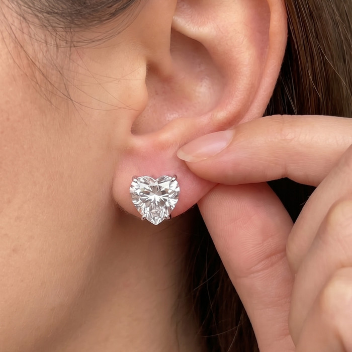 Certified 6Ct TW Heart Shape Diamond Studs 14k White Gold Lab Grown